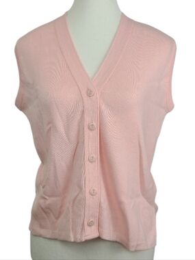 Nine Club Vintage Pink Knit Button-Down Vest Women’s M Preppy Layering Piece